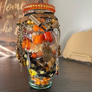 Beautiful Bright Colors Mystery Jewelry Jar in Orange Accents